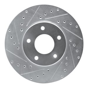 Jaguar XJ8 Brake Rotor (1) - Front Left - R1 Concepts - Drilled & Slotted - Silver - `97-`03